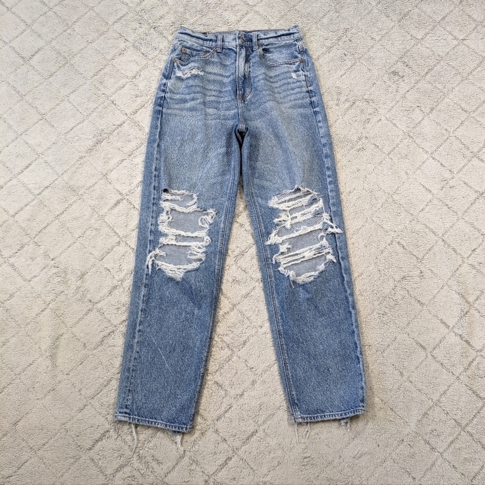 American Eagle Jeans Women's 2 Short Blue Med. Wash Highest Waist Baggy Straight